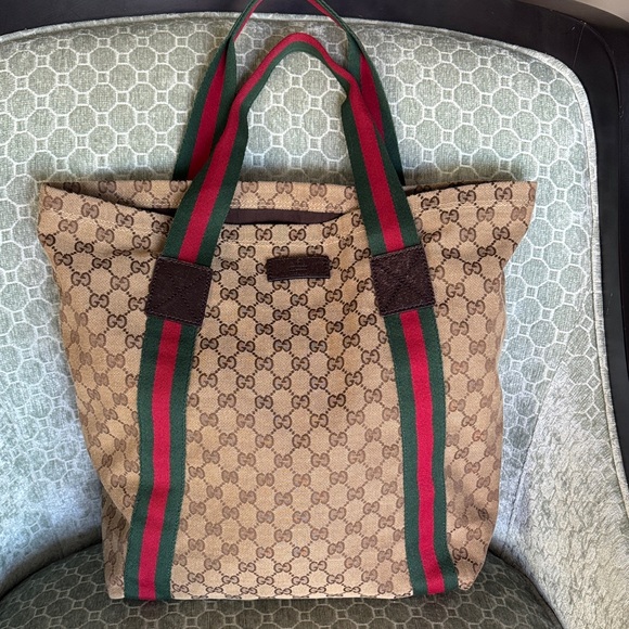 Gucci Handbags - Gucci Sherry GG Monogram Tote with Red and Green Straps